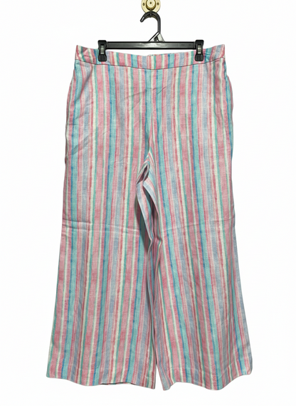 STRIPED LINEN WIDE-LEG PANTS |XL| WAIST 34|