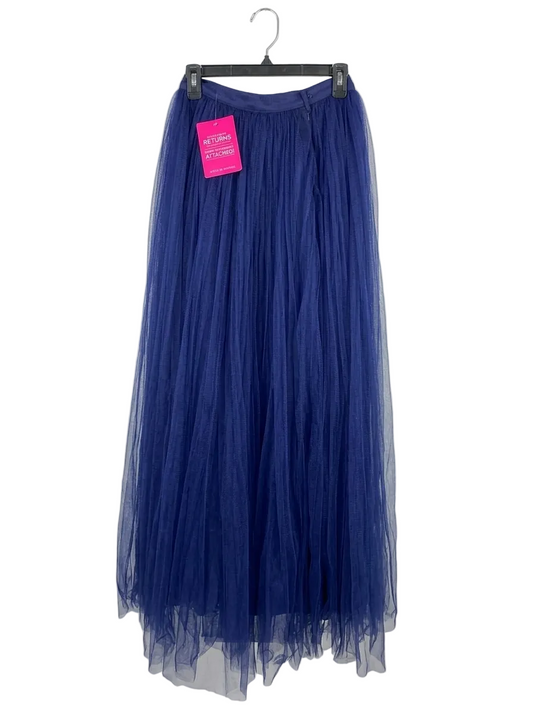 LITTLE & MISTRESS |S| WAIST 26| B50| ROYAL BLUE PLEATED TULLE HIGH-WAISTED MAXI SKIRT