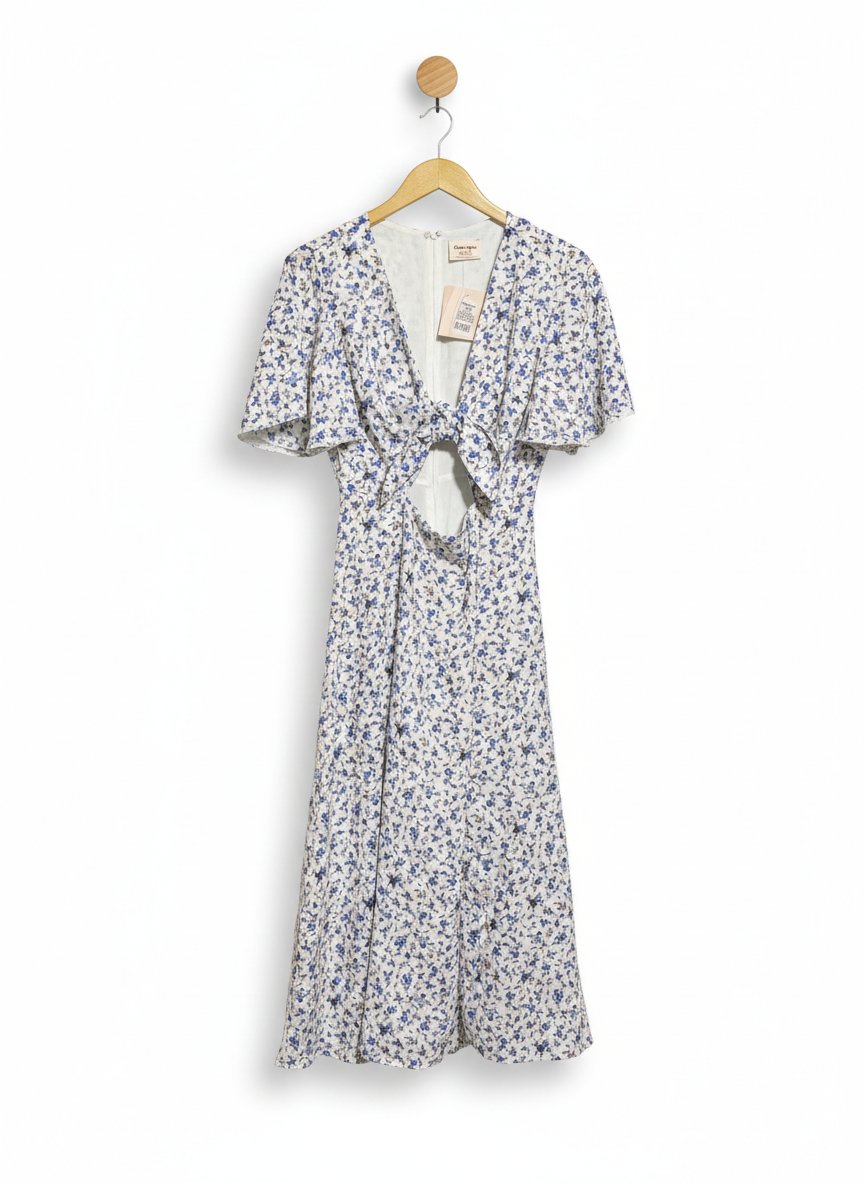 SHOWPO |M| BUST 15| C3| ELEGANT BLUE DAISY CUT-OUT TIE-FRONT MIDI DRESS