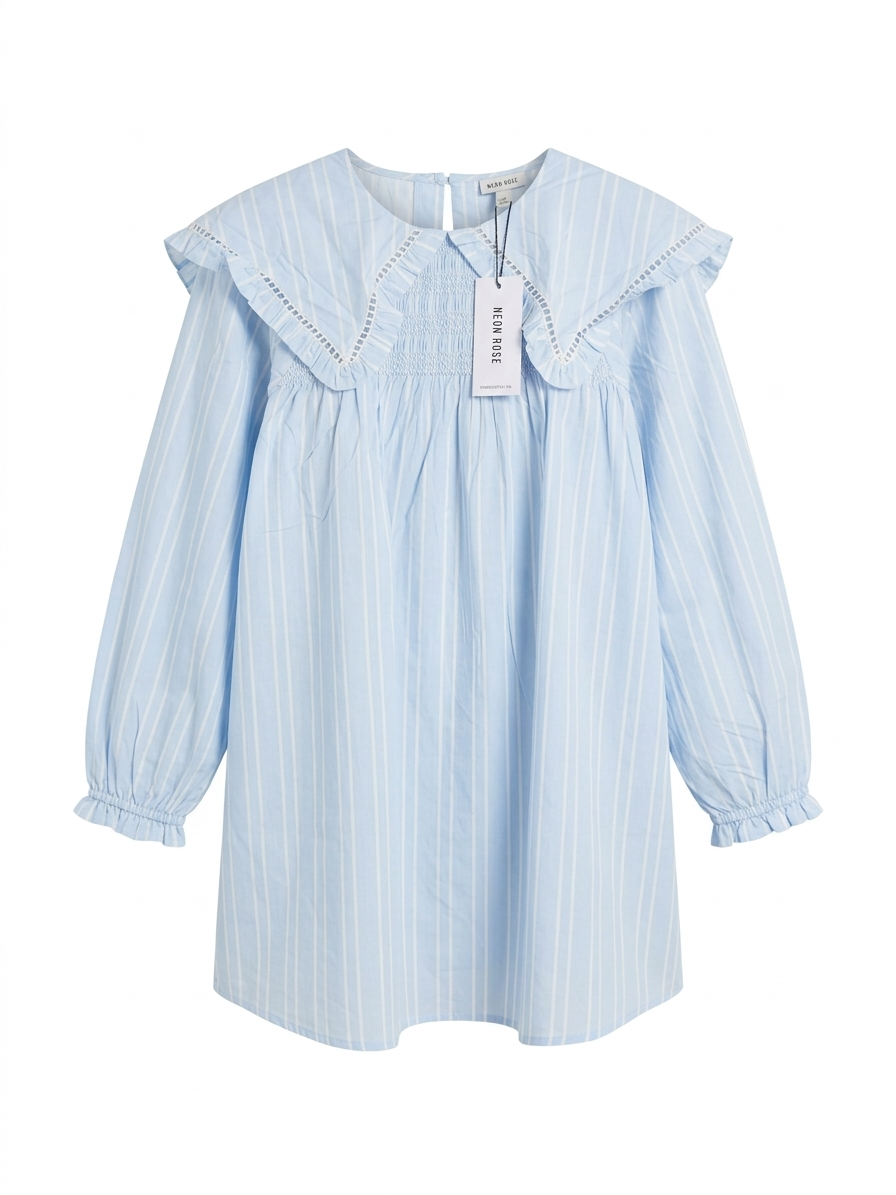 NEON ROSE |S| BUST 18| B8| PALE BLUE STRIPED OVERSIZED PETER PAN COLLAR BLOUSE
