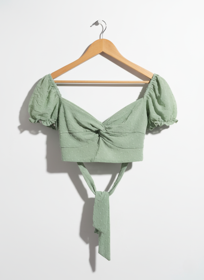 SHEIN Swiss Dot Sweetheart Neck Tie Back Crop Top