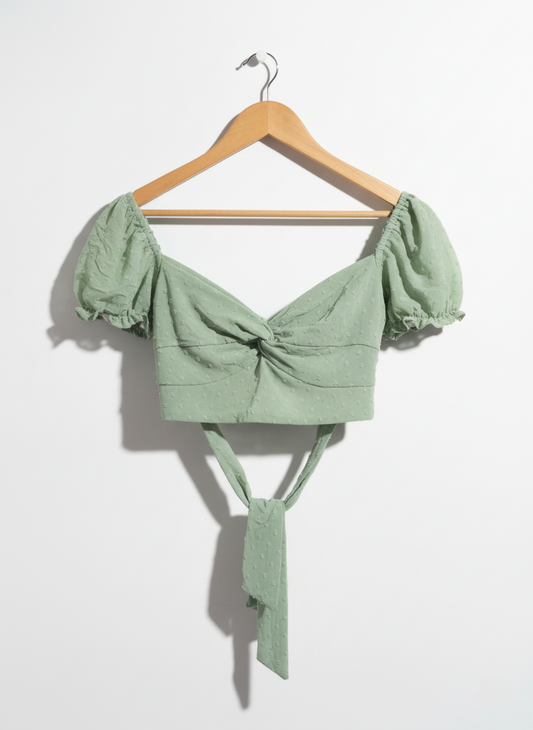 SHEIN Swiss Dot Sweetheart Neck Tie Back Crop Top