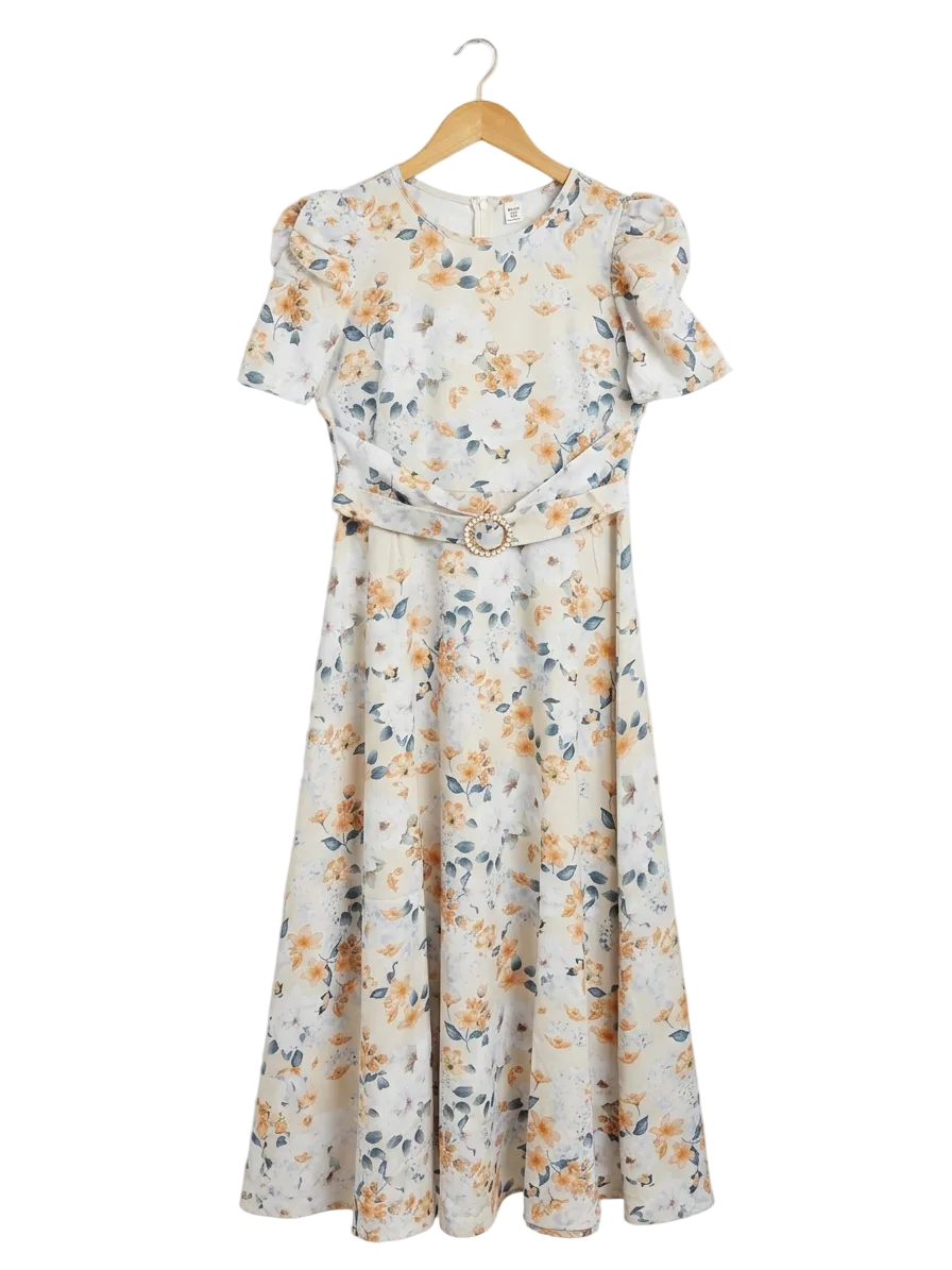 SHEIN |S| BUST 16| B14| VINTAGE FLORAL BUCKLE BELT MIDI DRESS
