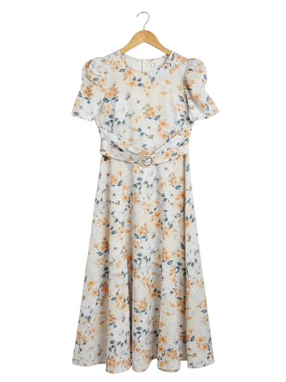 SHEIN |S| BUST 16| B14| VINTAGE FLORAL BUCKLE BELT MIDI DRESS