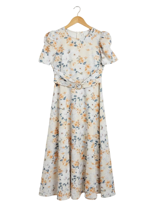 SHEIN |S| BUST 16| B14| VINTAGE FLORAL BUCKLE BELT MIDI DRESS
