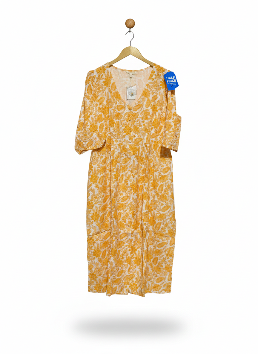 NEXT |L| BUST 19| C6| VIBRANT GOLDEN-YELLOW FLORAL MIDI DRESS
