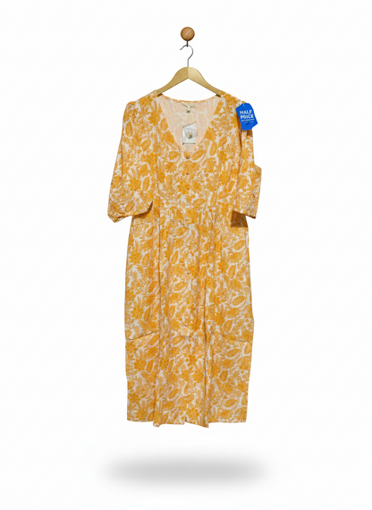 NEXT |L| BUST 19| C6| VIBRANT GOLDEN-YELLOW FLORAL MIDI DRESS