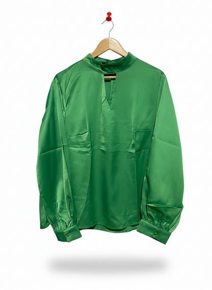 SHEIN |XL| BUST 24| BRIGHT GREEN SATIN-FINISH BLOUSE FEATURING A HIGH NECKLINE