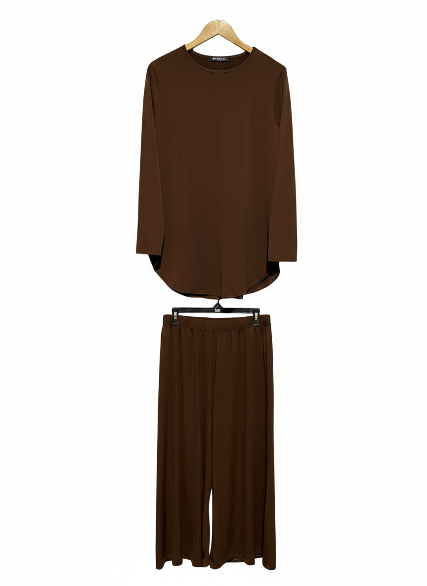 MODELLE |L| CHOCOLATE BROWN LONG SLEEVE LOUNGEWEAR SET