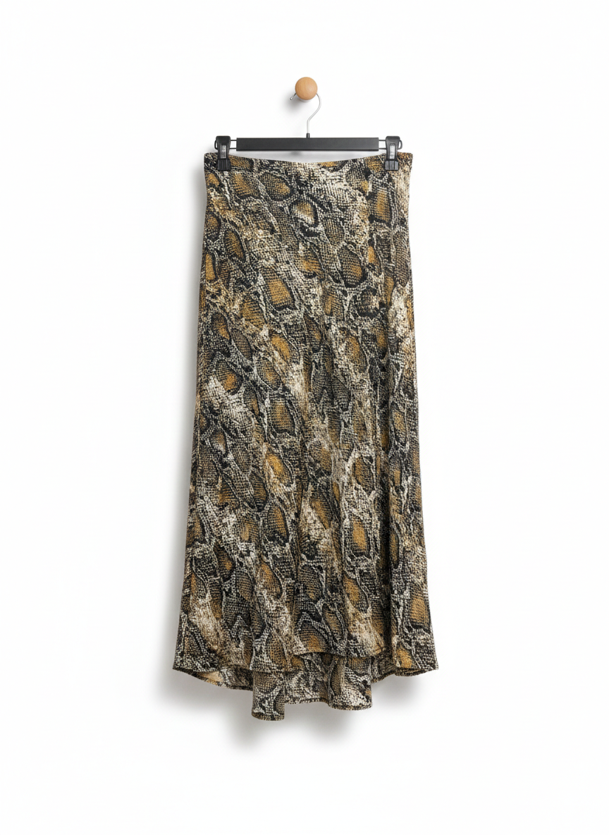 ZARA |S| WAIST 28| SNAKESKIN PRINT A-LINE MIDI SKIRT