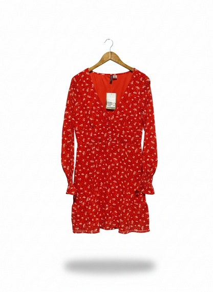 H&M DIVIDED |S| BUST 17|C4|FLORAL V-NECK MINI DRESS IN RED