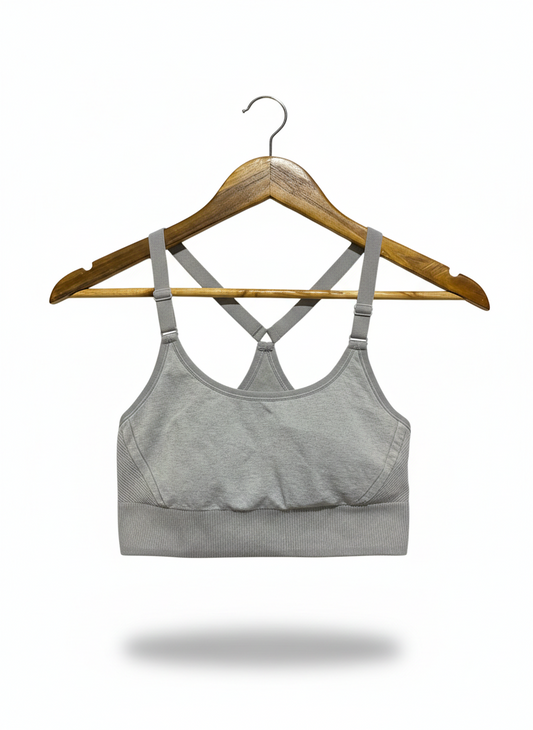 LIGHT GREY SEAMLESS ADJUSTABLE STRAP SPORTS BRA |L| BUST 12|