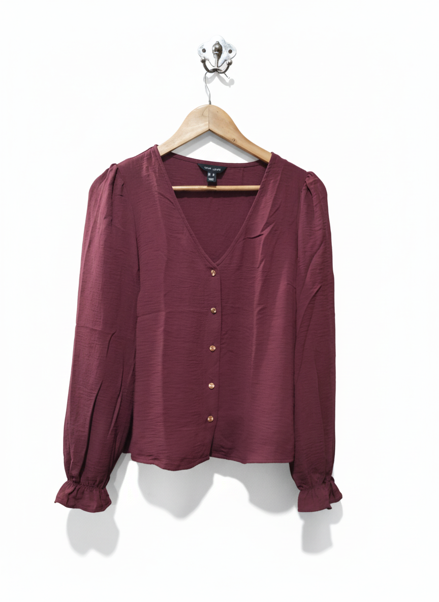 New Look Burgundy V-Neck Blouse