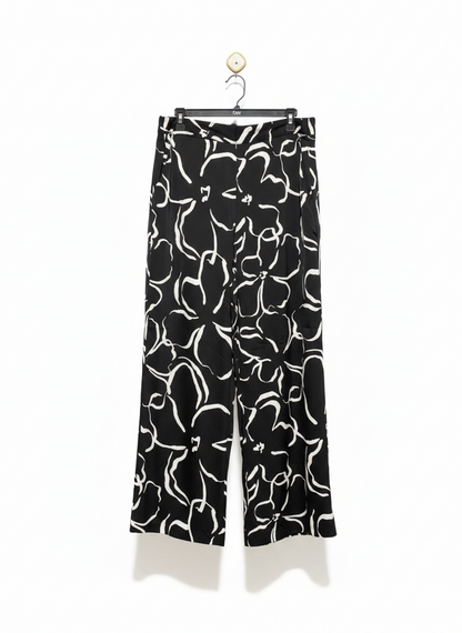ANKO |XL| WAIST 34|C1|  WOMEN'S HIGH-WAISTED WIDE-LEG CULOTTES - MONOCHROME FLORAL ABSTRACTION