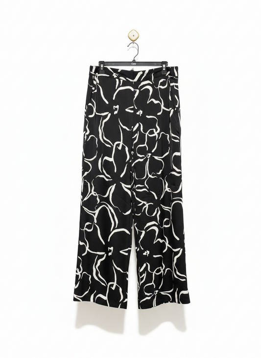 ANKO |XL| WAIST 34|C1|  WOMEN'S HIGH-WAISTED WIDE-LEG CULOTTES - MONOCHROME FLORAL ABSTRACTION