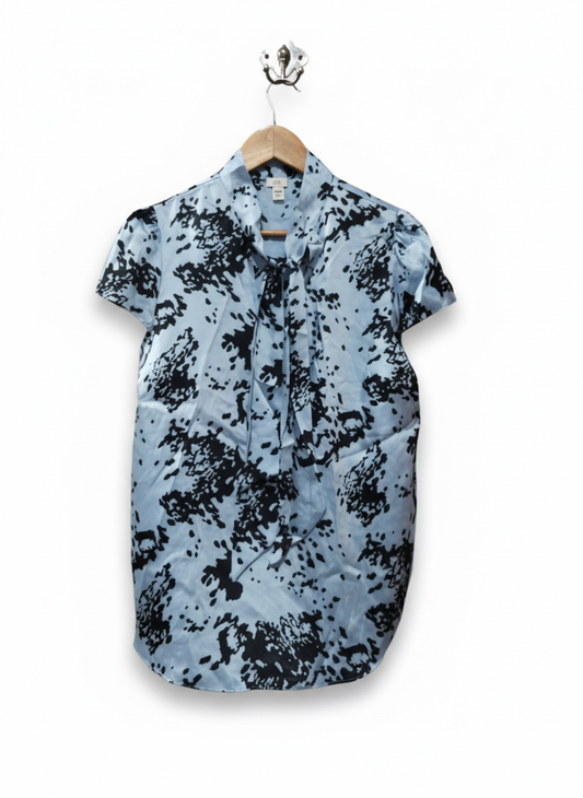 River Island Women Tie Neck Blouse- Blue Tile Print