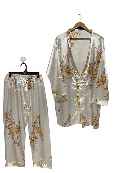 |XL| B15| LUXURY SILK CHERRY BLOSSOM ROBE & PAJAMA SET