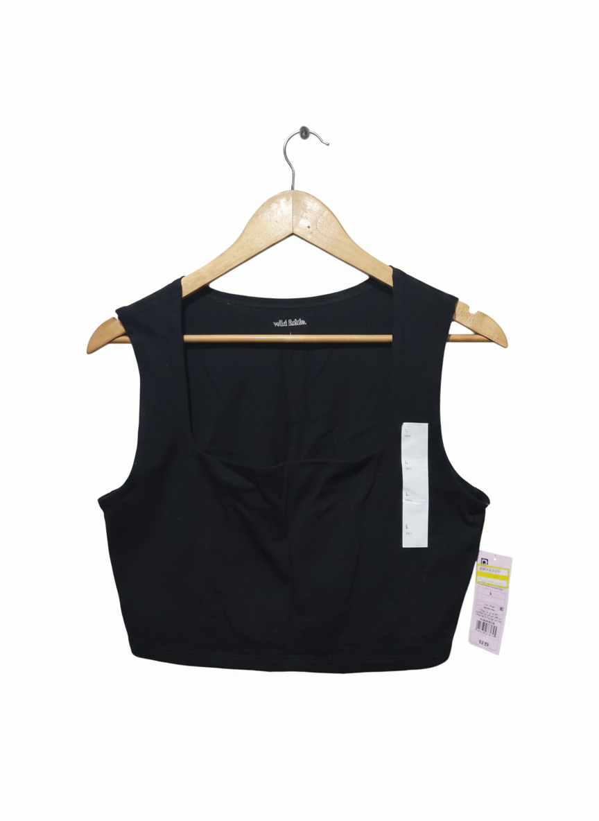 WILD FABLE|L|BUST 16|Ribbed Seamless Crop Top Square Neck Black