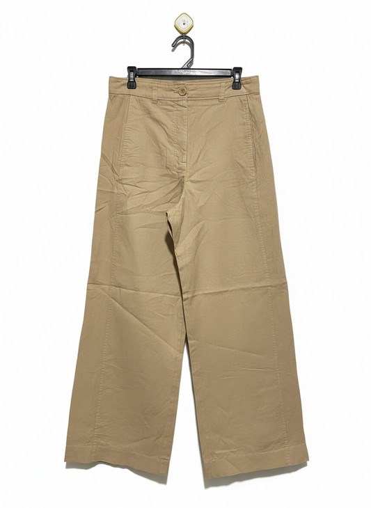 COS |L| WAIST 32| WOMEN'S HIGH-WAISTED WIDE-LEG KHAKI CHINOS - TAN TROUSERS