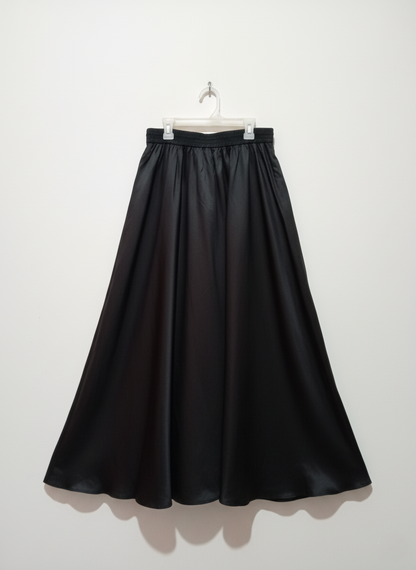 ARKET black satin long skirt with an elastic waistband