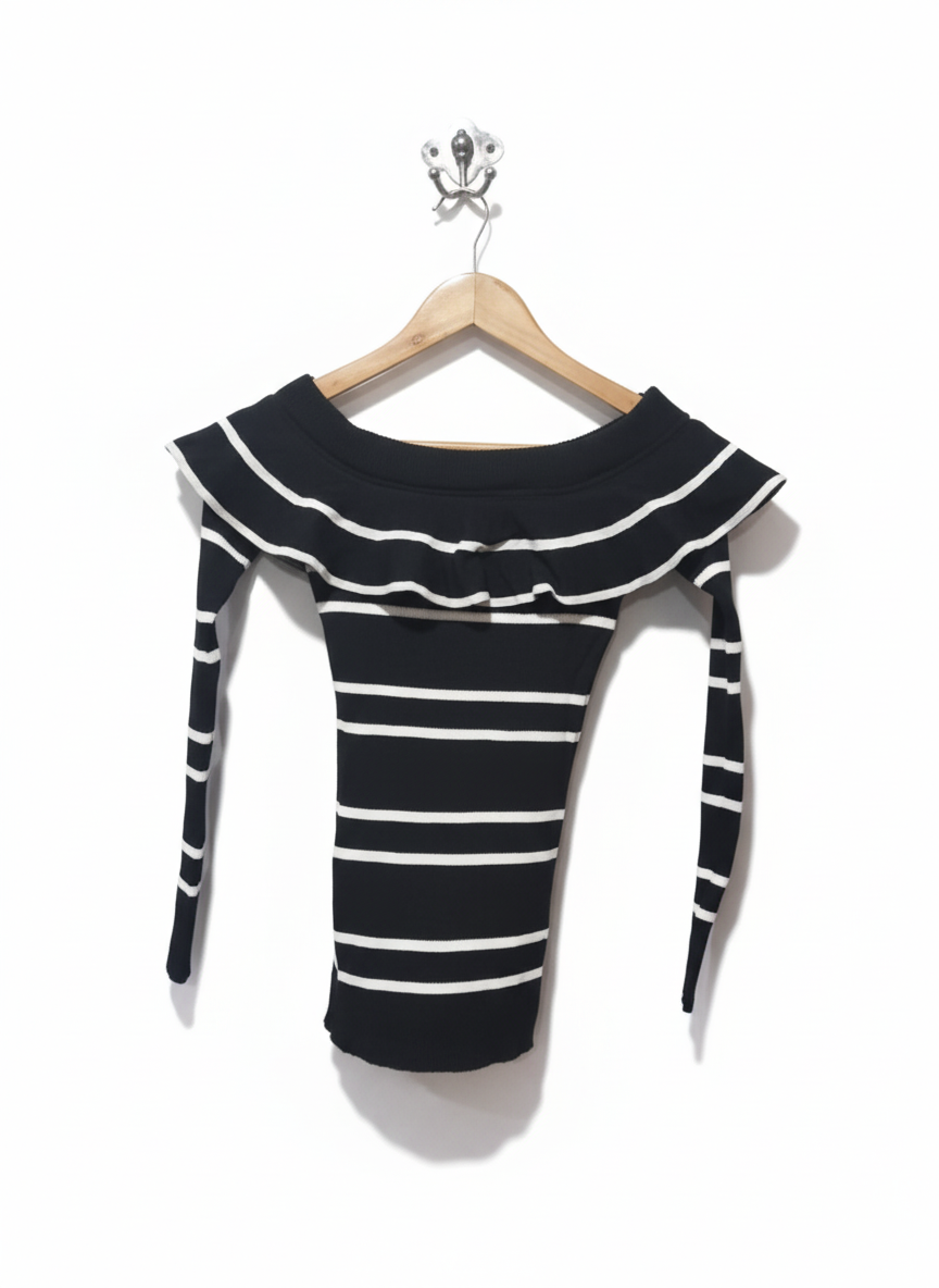 Next Black/White Striped Rib Jumper