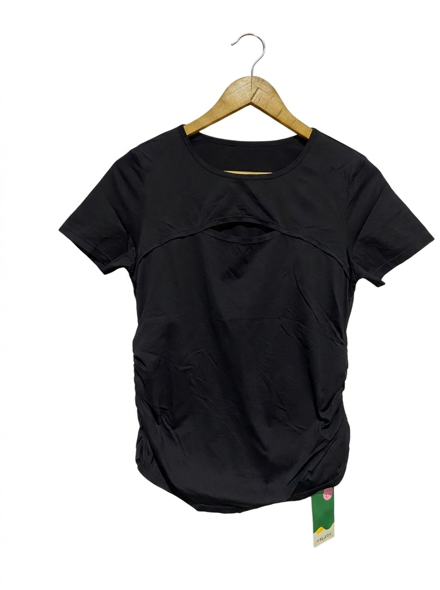 HAIARA |M| BUST 16| BLACK KEYHOLE CUT-OUT SHORT SLEEVE TOP