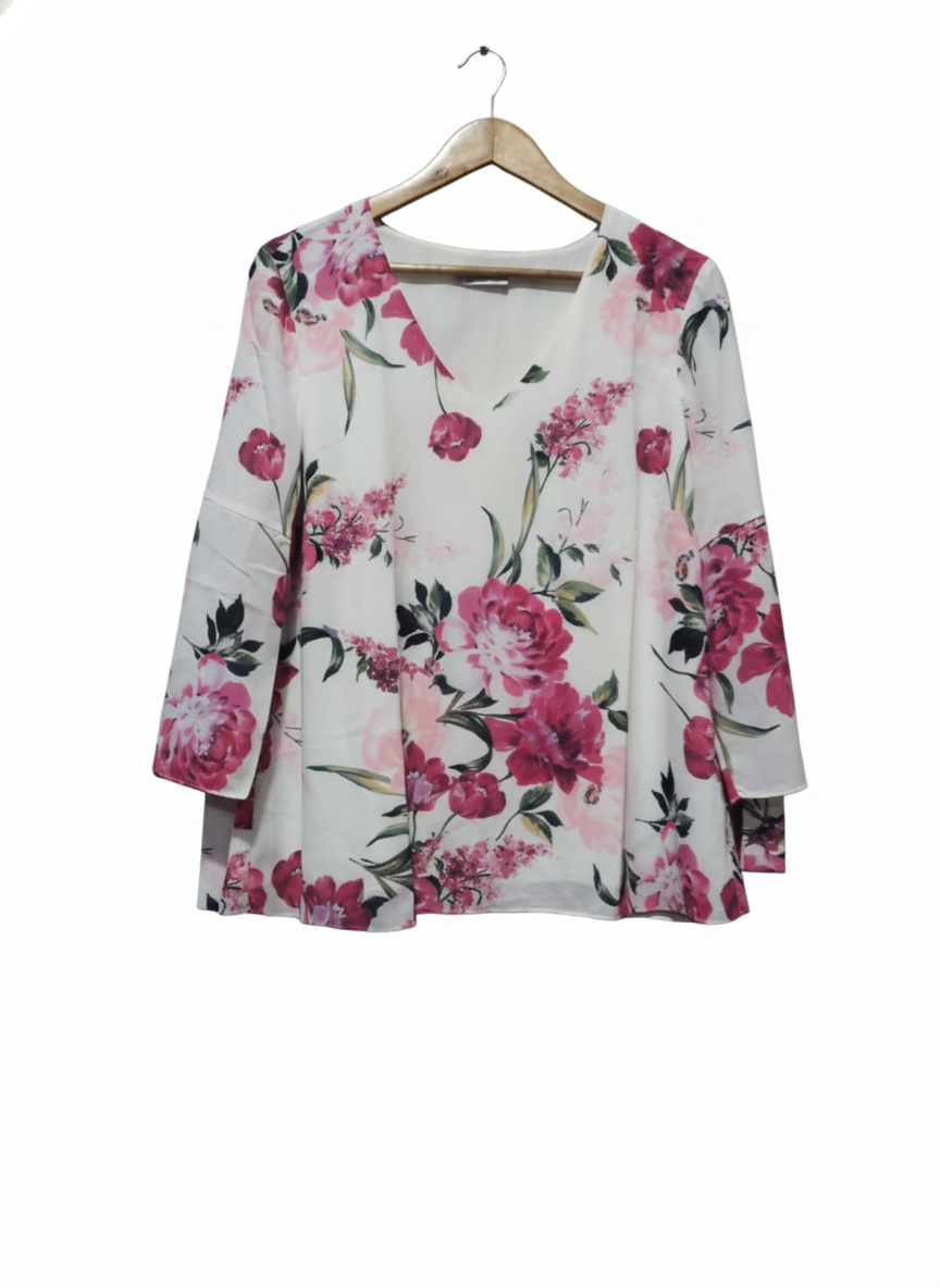 Wallis Magenta Floral Print V-Neck Swing Top