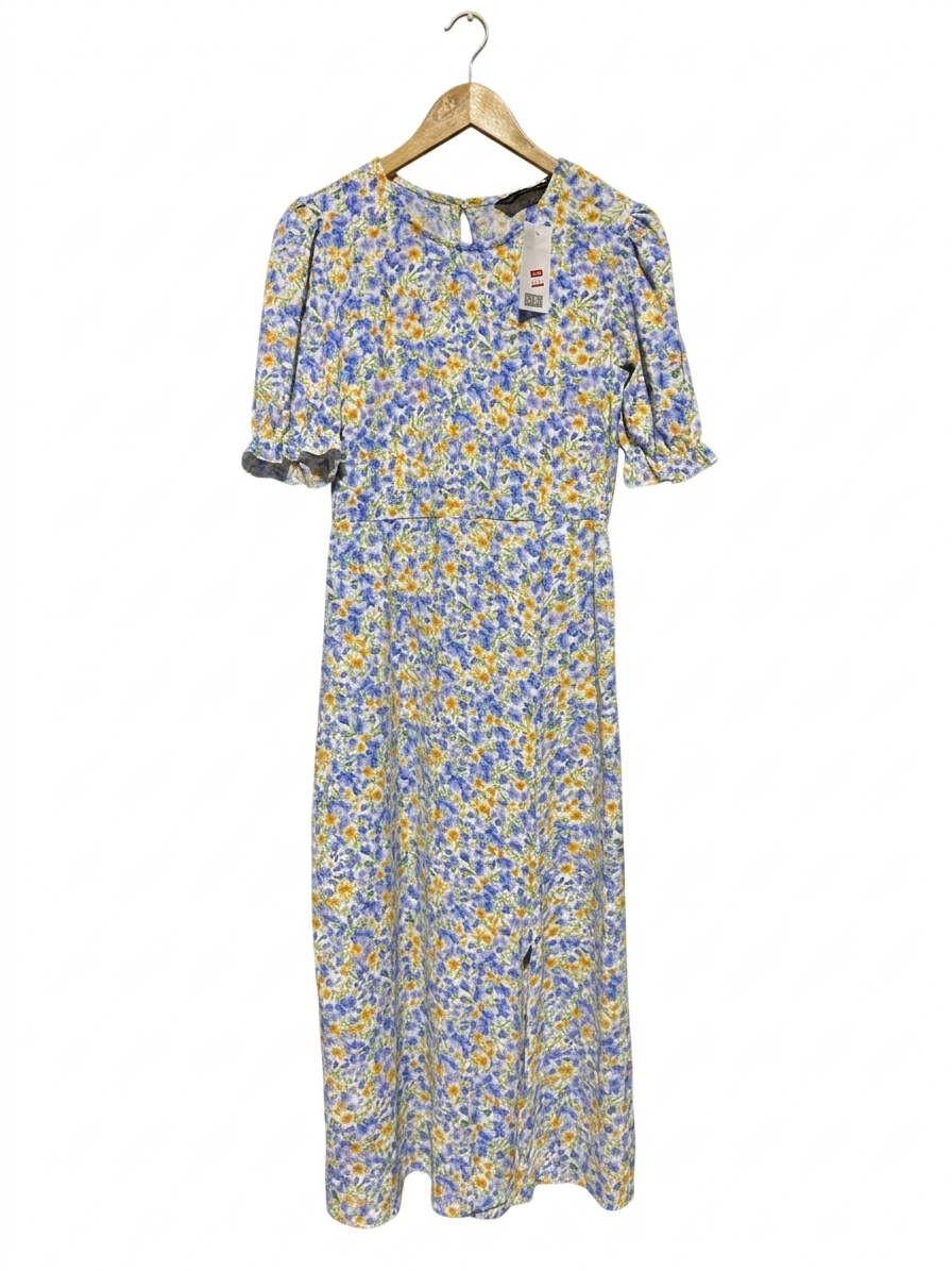 F&F |M| BUST 18| B15| VINTAGE-INSPIRED BLUE AND YELLOW FLORAL PUFF SLEEVE MIDI DRESS
