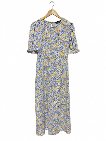 F&F |M| BUST 18| B15| VINTAGE-INSPIRED BLUE AND YELLOW FLORAL PUFF SLEEVE MIDI DRESS