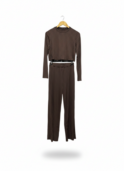 ADDAX |S| Vero Moda Plisse High Neck Asymmetric Hem Top and Wide Leg Pants Set