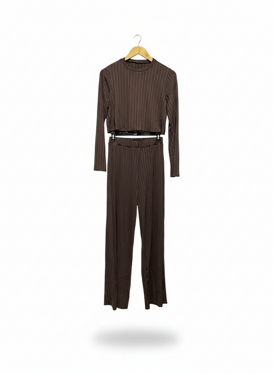 ADDAX |S| Vero Moda Plisse High Neck Asymmetric Hem Top and Wide Leg Pants Set