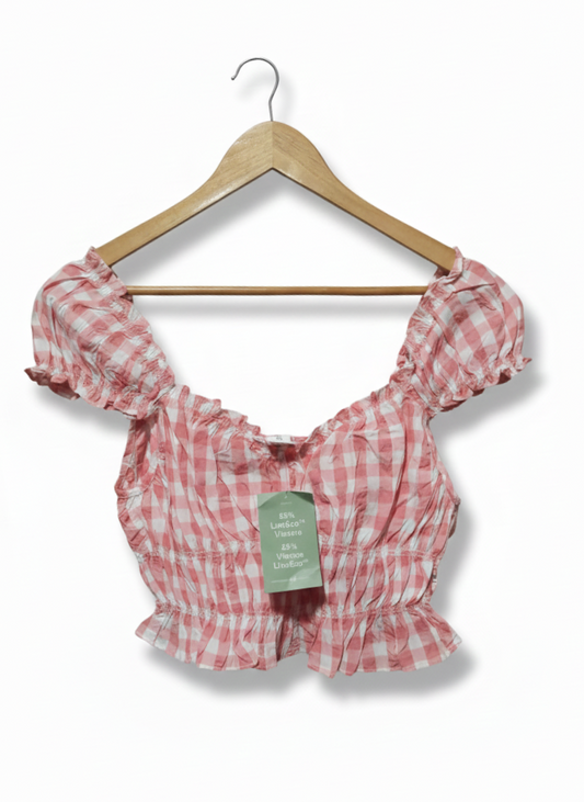 H&M |S|BUST 13.5|Pink Gingham Check Top