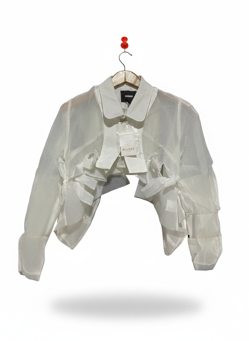 MAMOUR |M| BUST 20| WHITE SHEER LAYERED BOW JACKET