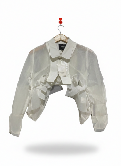 MAMOUR |M| BUST 20| WHITE SHEER LAYERED BOW JACKET