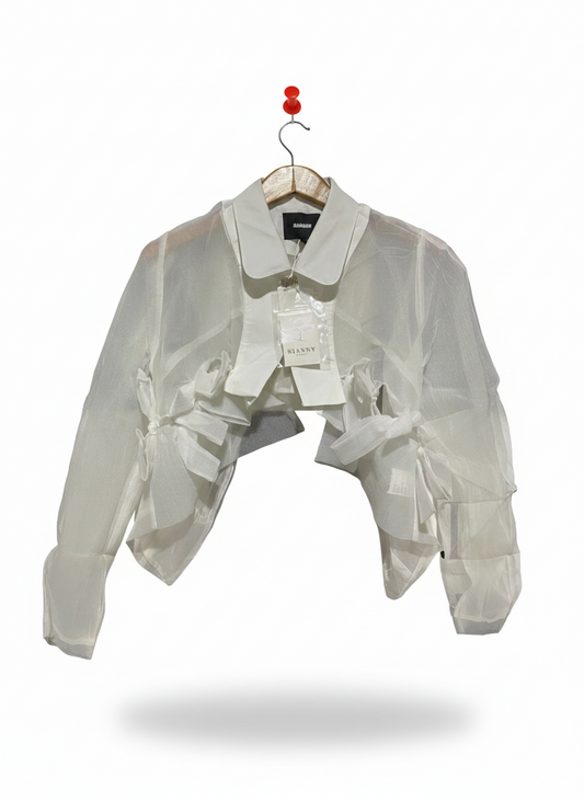 MAMOUR |M| BUST 20| WHITE SHEER LAYERED BOW JACKET