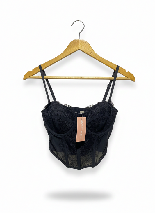 SECRET WISHES |S| BUST 12| SOPHISTICATED BLACK LACE CORSET TOP