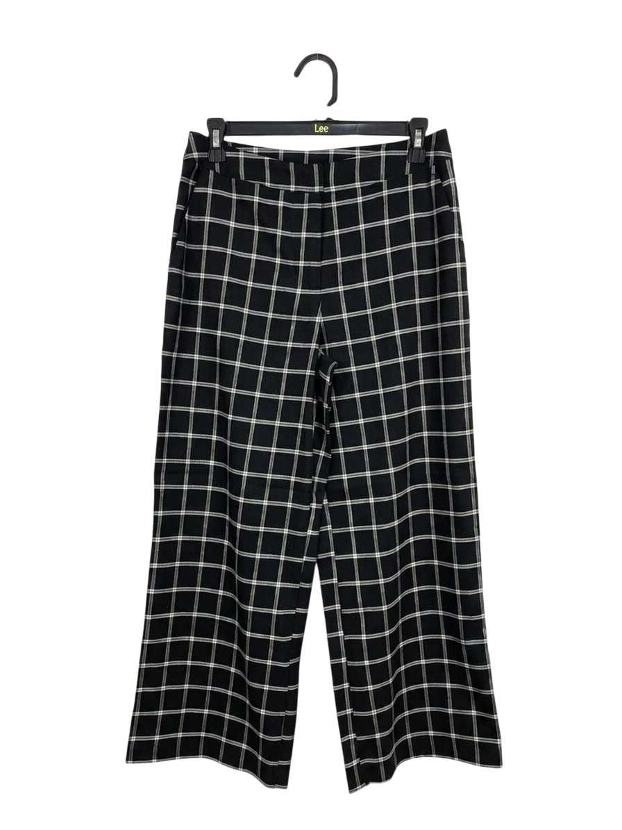 MARCS |L|  WAIST 29| B27| LEE WOMEN'S BLACK & WHITE PLAID WIDE-LEG TROUSERS – PREMIUM IMPORTED SMART CASUAL PANTS