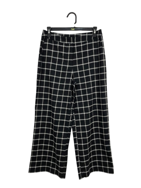 MARCS |L|  WAIST 29| B27| LEE WOMEN'S BLACK & WHITE PLAID WIDE-LEG TROUSERS – PREMIUM IMPORTED SMART CASUAL PANTS