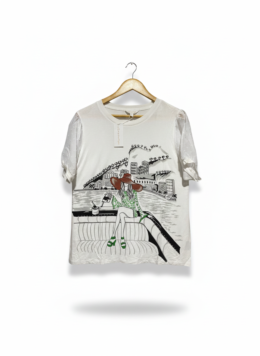 LOVE&LACE|L|BUST 20| Graphic T Shirt Womens Large White Embellished