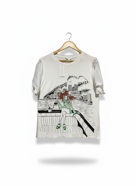 LOVE&LACE|L|BUST 20| Graphic T Shirt Womens Large White Embellished