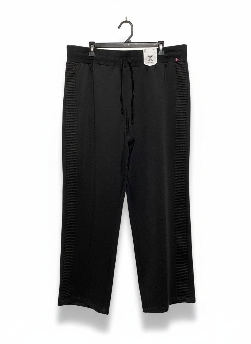 XERISON|XL/XXL|WAIST 38|BLACK WIDE LEG ATHLETIC PANTS WITH RIBBED SIDE PANEL