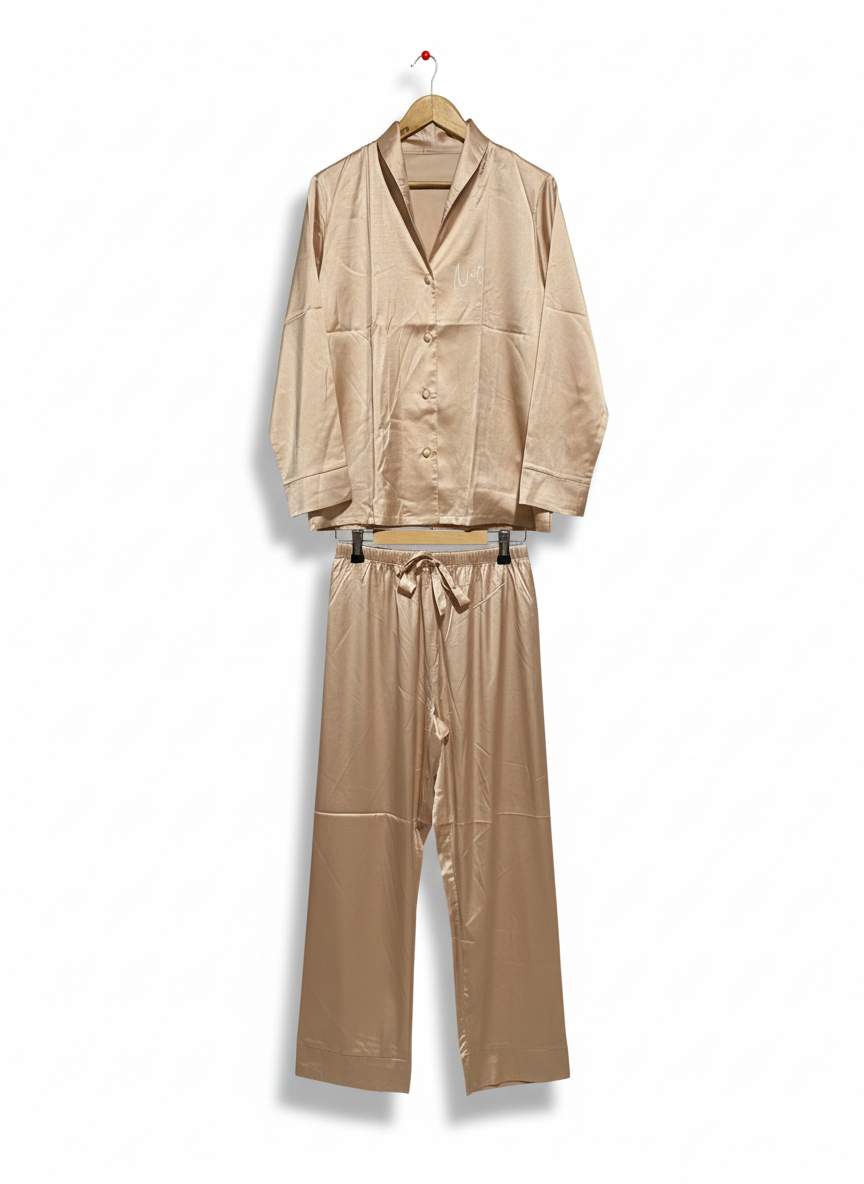 VALERIE NIGHTWEAR GORGEOUS SATIN PAJAMA SET - CHAMPAGNE |L|