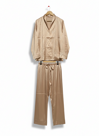 VALERIE NIGHTWEAR GORGEOUS SATIN PAJAMA SET - CHAMPAGNE |L|