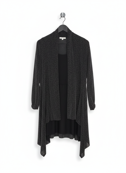 FEMME LUXE|S/M|BUST 17|Black Shimmer Draped Cardigan
