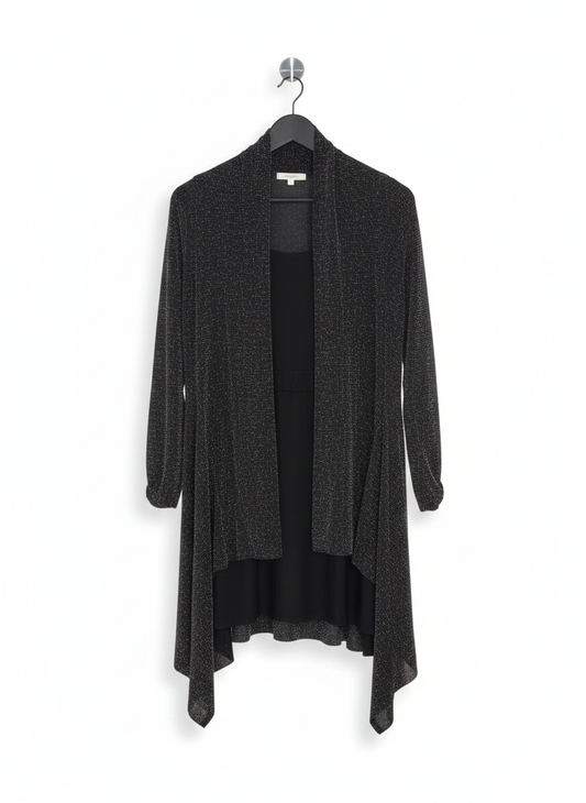 FEMME LUXE|S/M|BUST 17|Black Shimmer Draped Cardigan