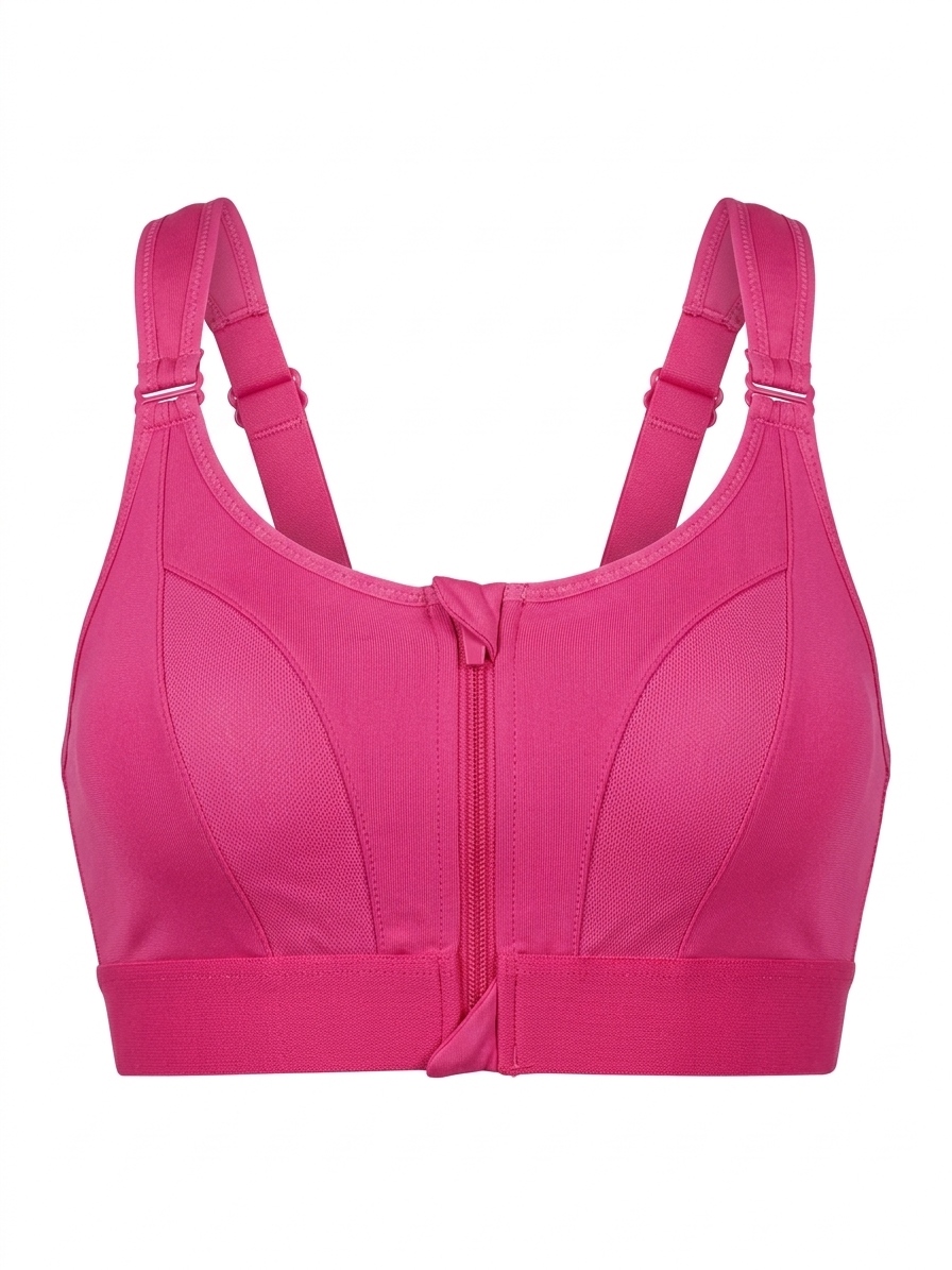 |XL| BUST 20| B5| WOMEN’S HIGH-IMPACT ZIP-FRONT SPORTS BRA – HOT PINK