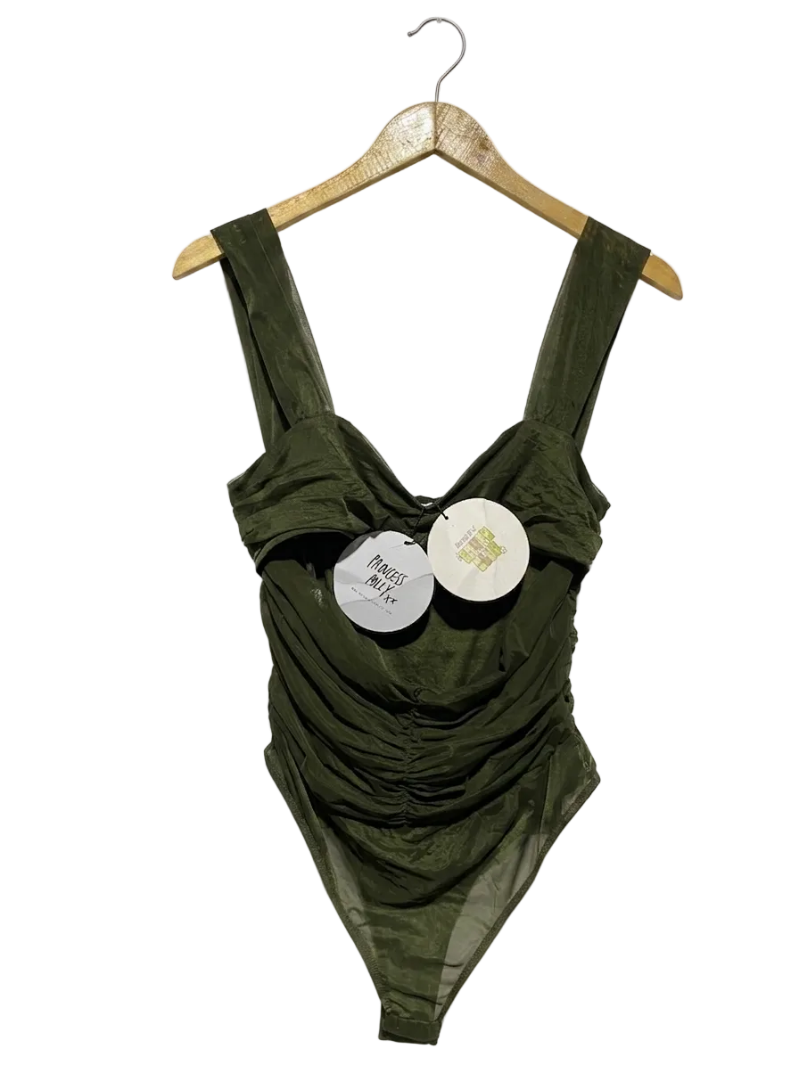 PRINCESS POLLY |M| BUST 15| B11| OLIVE GREEN RUCHED BODYSUIT