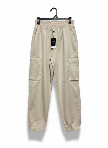 PREMIUM KHAKI CARGO JOGGER PANTS WITH ELASTIC WAIST AND CUFFS |L| WAIST 26|
