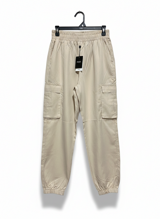 PREMIUM KHAKI CARGO JOGGER PANTS WITH ELASTIC WAIST AND CUFFS |L| WAIST 26|