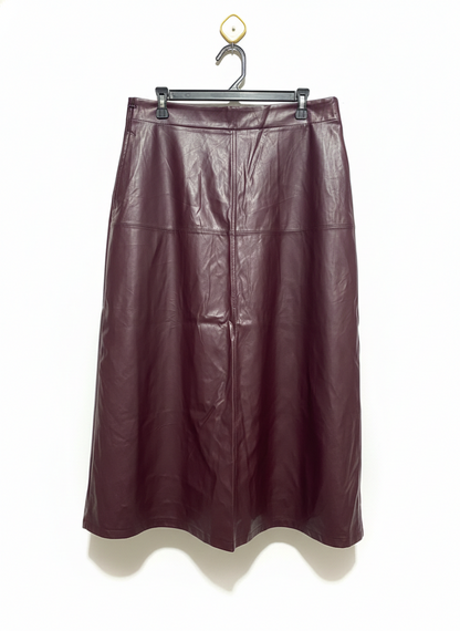 TU WOMAN |L| WAIST 32|  burgundy faux-leather A-line midi skirt